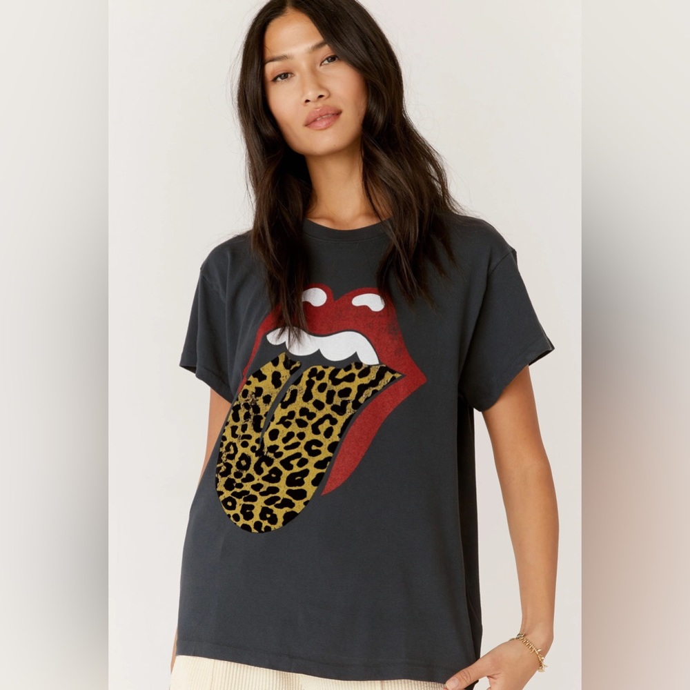 Daydreamer Rolling Stones Flocked Leopard Tongue Tour Tee